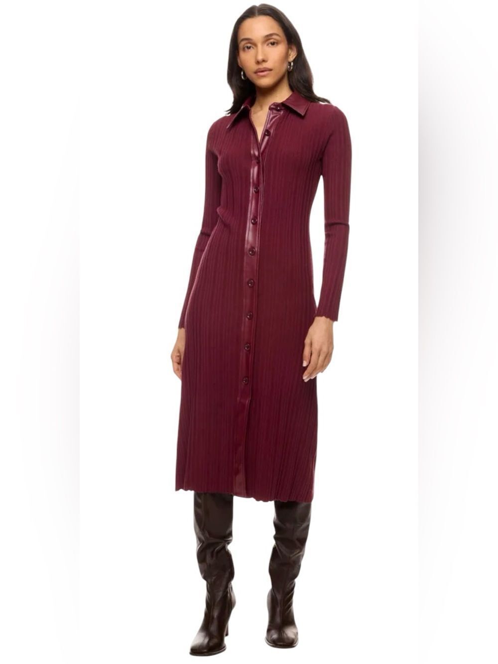 Toccin Variegated Rib Knit Leather Combo Dress Size Medium